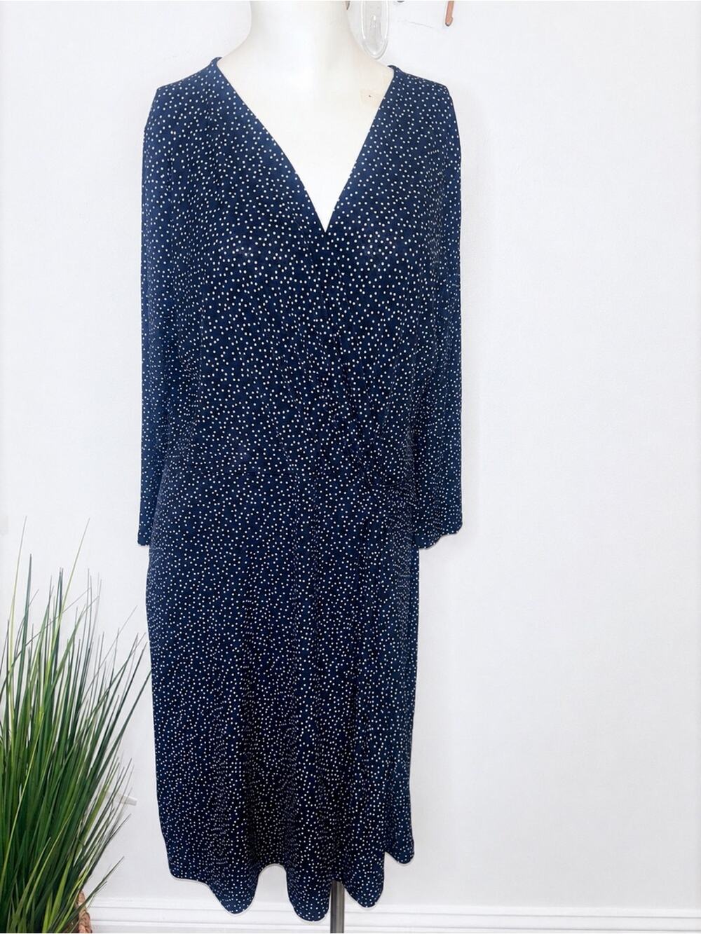 Kaileigh Meesha Faux Wrap Knit Dress Navy Polka Dot XXL NWT